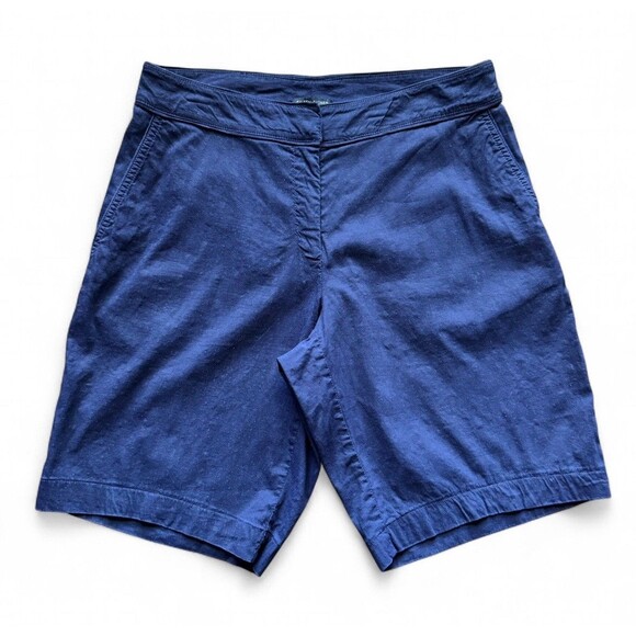Eileen Fisher Shorts Sz 14 Linen Blend Bermuda Navy Blue Pockets Stretch Comfort - Picture 2 of 14